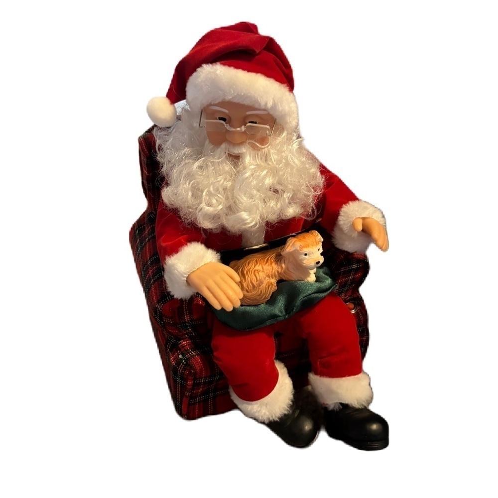 VINTAGE 1995 SANTA PETTING HIS DOG 11" ANIMATED NORTH POLE GEMMY Christmas Decor